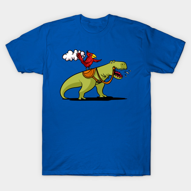 Funny Parrot Riding T-Rex Dinosaur Cartoon Jungle